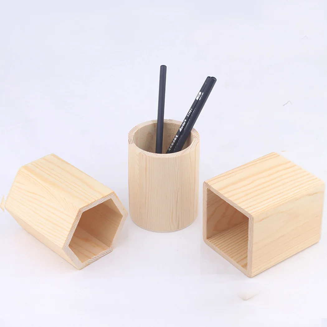 

Office Organizer Desktop Wooden Pen Storage Box Pencil Pot Pen Holder Makeup Brush Container Home Office Stationery Supplies
