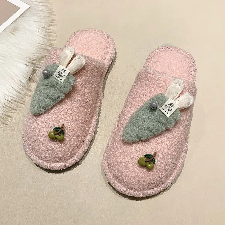 Home Cute Radish Knot Cotton Slippers Ladies Autumn and Winter Comfortable Slippers Furry Slippers Women Fashion Women's Shoes