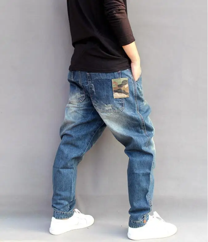 Men Loose Baggy Jeans Street Style Harem Denim Pants Splicing Denim Pants Hip Hop Harem Jeans