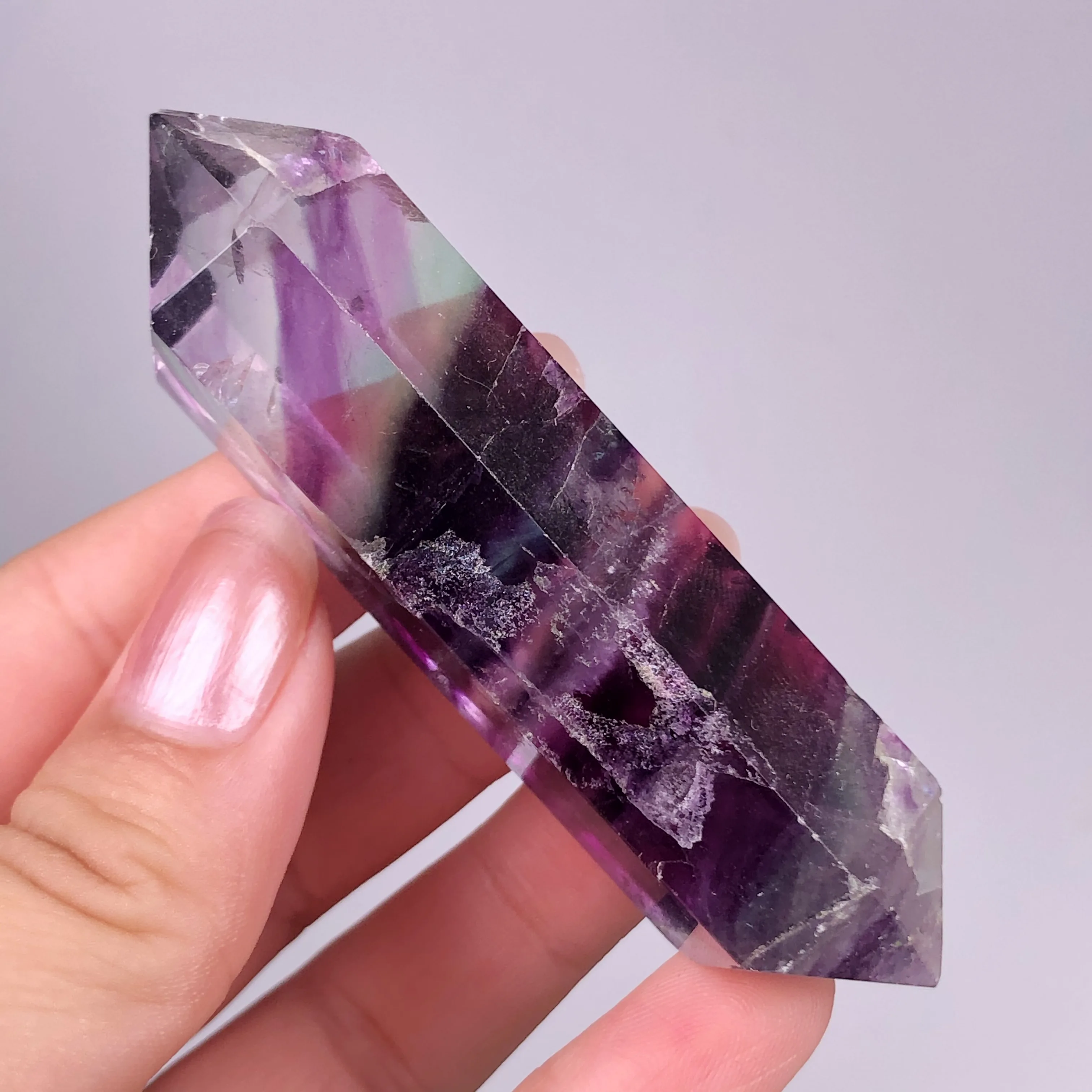 

Natural fluorite crystal color bar fluorite quartz crystal point therapy hexagonal bar therapy stone