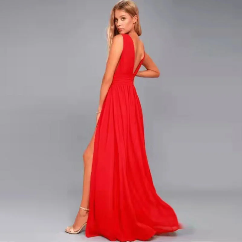 Женское шифоновое длинное платье с V-образным вырезом элегантное Новое