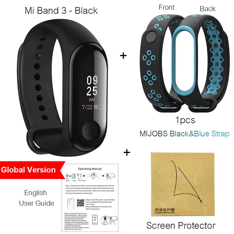 Xiaomi mi Band 3 mi band 3 умный браслет с черным оранжевым синим сенсорным экраном фитнес-трекер для измерения сердечного ритма водонепроницаемый - Цвет: Global BlackBlue