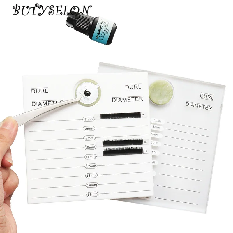 

2 in 1 Acrylic False Eyelashes Stand Glue Pad Pallet Lashes tablet Holder with Tick Mark Fake Lashes Extension Essential Tools