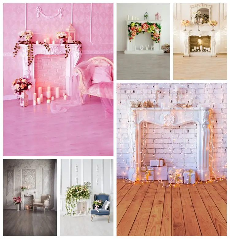 

Laeacco шикарные настенные цветы камин деревянный пол интерьер День Рождения фотография фоны фото фон для фотостудии