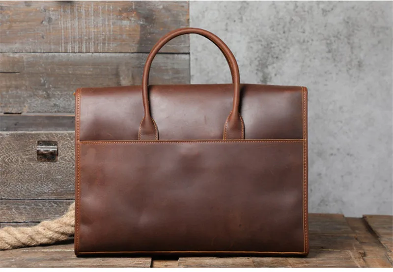 PNDME retro business simple crazy horse cowhide men's briefcase daily waterproof laptop bag genuine leather work shoulder bags
