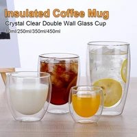 126pcs tea beer mug wall glass cups drinkware heat resistant creative kitchen espresso coffee double bottom mug milk whiskey