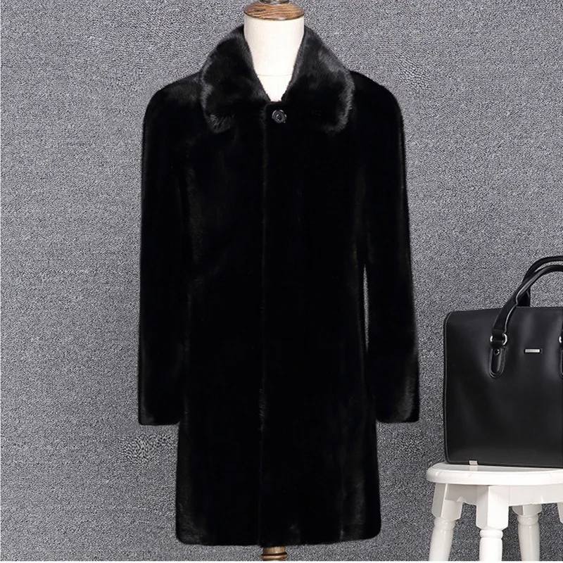 Winter new high imitation mink fur coat men's whole mink mid-length Haining mink fur coat large size leisure