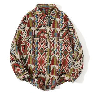 Рубашка в стиле Харадзюку, винтажная хлопковая блуза с длинным рукавом, с графическим принтом, в национальном стиле, летняя уличная одежда
