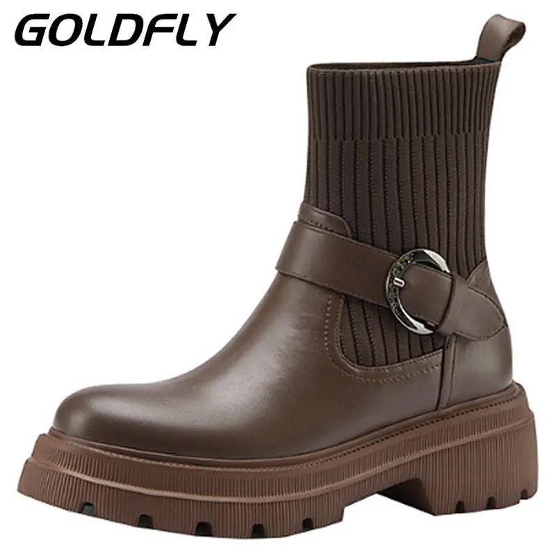 

Thick-soled soft leather women's boots with socks Martin boots
