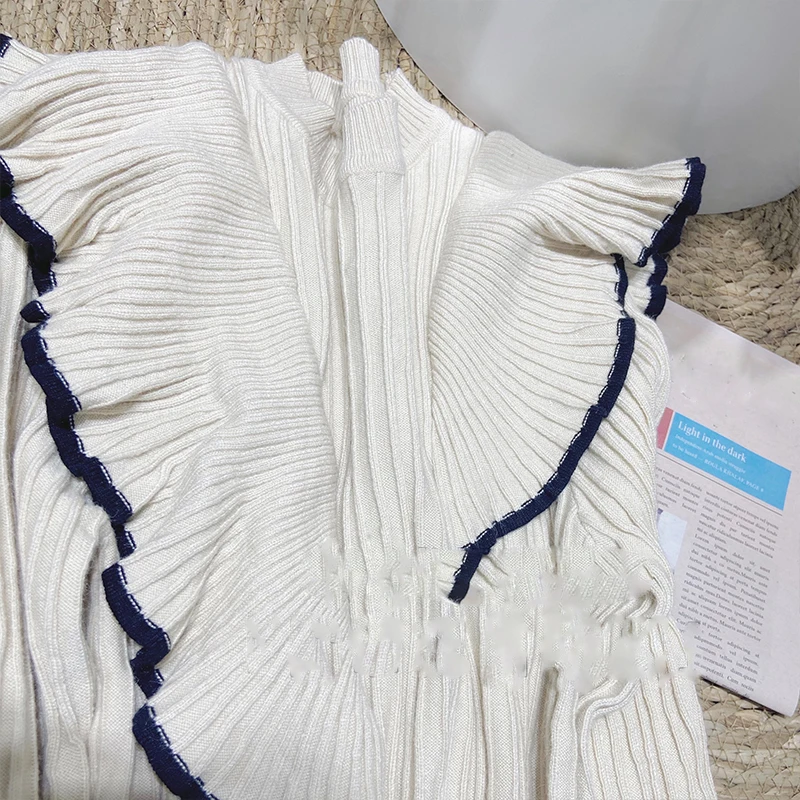 

2021 Sweet O-neck Ruffles Women Knitted Sweater Autumn Winter Warm Slim Long-sleeved Female Pullover Jumpers Vestidos