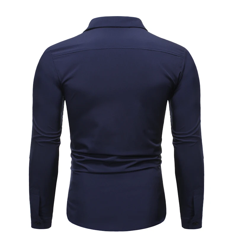 Мужские рубашки Slim Fit с длинным рукавом, повседневный Одноцветный костюм с воротником, деловая сорочка Homme, Мужская облегающая Классическая мужская рубашка