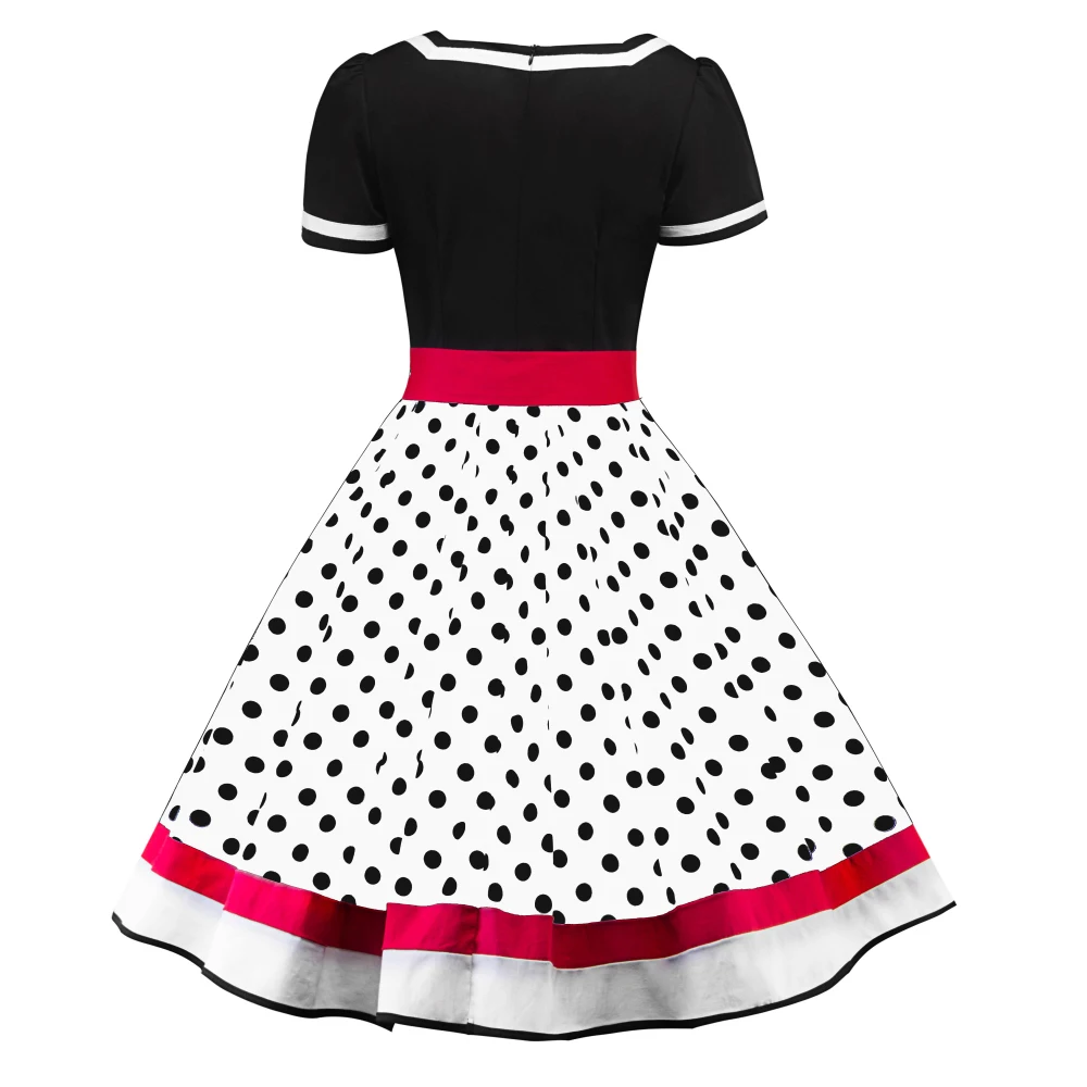 Joineles женское ретро платье в горошек v образный вырез короткие рукава высокая