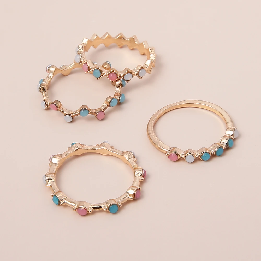 4 шт./компл. винтажные красочные кольца с кристаллами и камнями для женщин Midi Kunckle