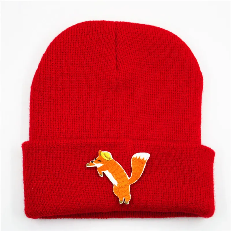 

2020 Cotton Fox Animal Embroidery Thicken Knitted Hat Winter Warm Hat Skullies Cap Beanie Hat for Men and Women 309