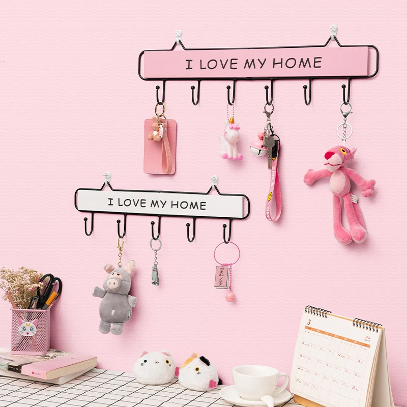 

EntranceinsWind Hook Dormitory Girl Heart Wall Decorations Key Holder Creative Cute No-Punch Sticky Hook Wall Hanging