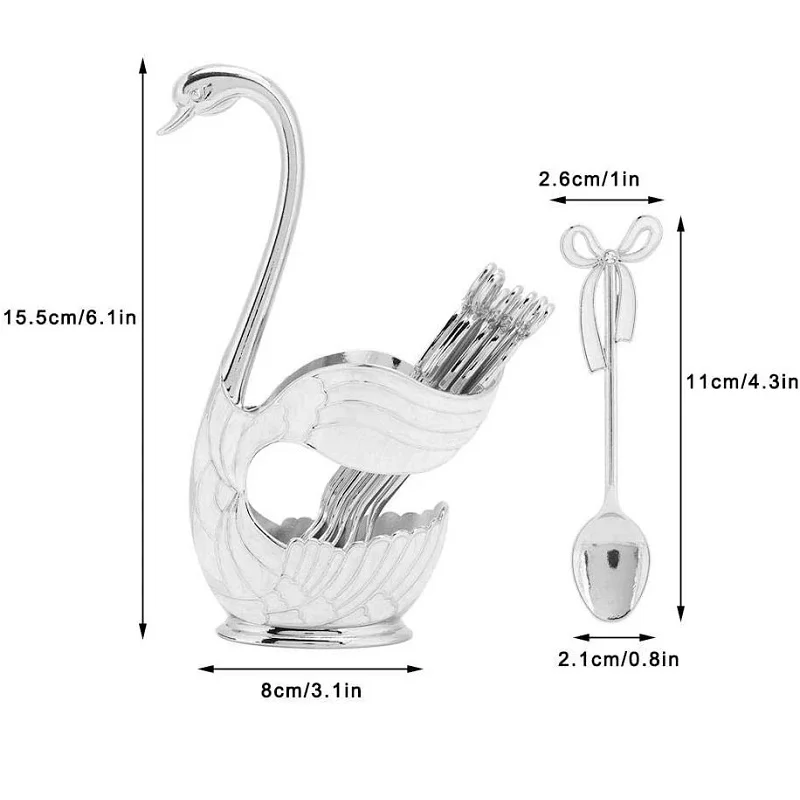 

6pcs Swan Fork Coffee Spoon Holder Cutlery Set Swan Base Spoon Fork Holder Gadget Gold Kitchen Accessories Home Decoration