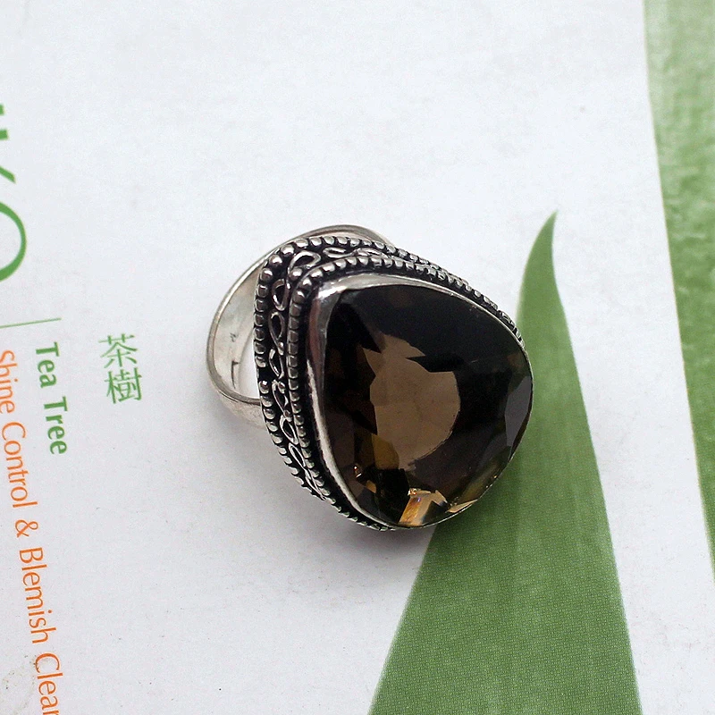 Hermosa Solitaire уникальное каплевидное дымчатое кольцо Topaz925 из стерлингового серебра модное кольцо размер 7 A885