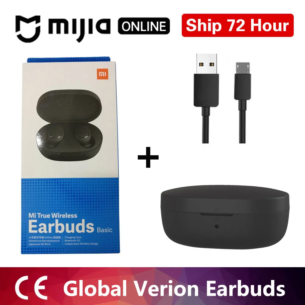 Беспроводные стерео наушники Xiaomi redmi airdots TWS с Bluetooth 5,0, шумоподавление с микрофоном, гарнитура, управление ии - Цвет: redmi black case