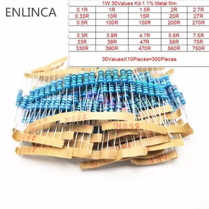Комплект металлопленочных резисторов 1 Вт 300, 30 значений, 1% шт., 1 Вт резисторы в ассортименте, набор сделай сам, ohm-820K Ом 0,1 набор сопротивлений