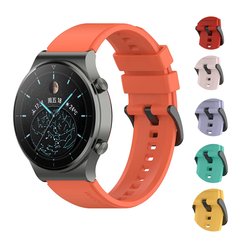 

Ремешок силиконовый для samsung Watch 46 мм, сменный оригинальный браслет для Huawei watch GT2 PRO, Черный часовой браслет с пряжкой, 22 мм