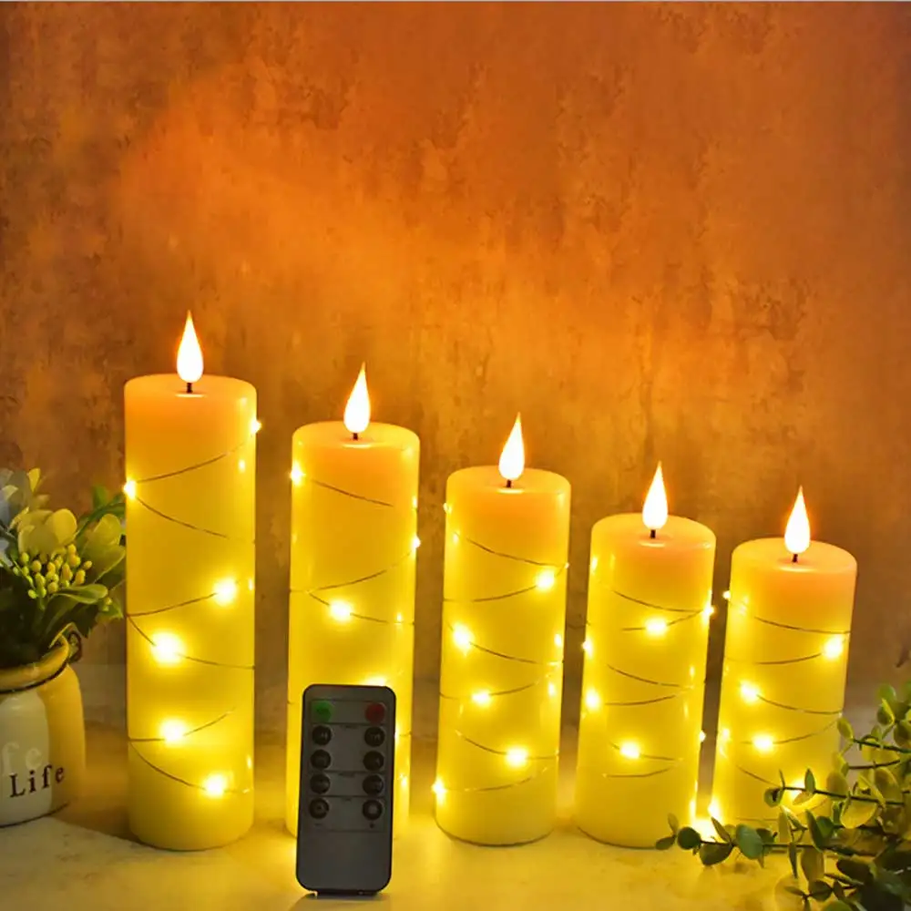 

Pack of 3 or 5 Remote Control Christmas Candles With Flickering Light,Paraffin Wax Flameless Moving Wick BatteryPillar Candles