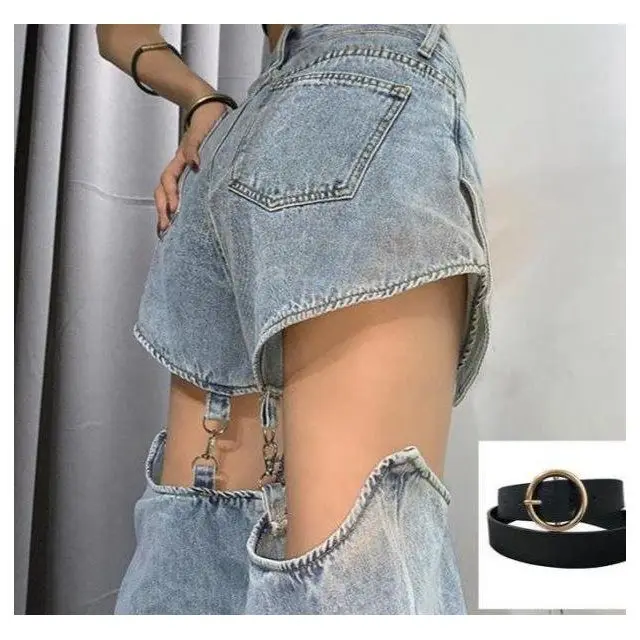 

Retro denim pants women BF straight tube loose high waist slim pants spring thin design detachable shorts