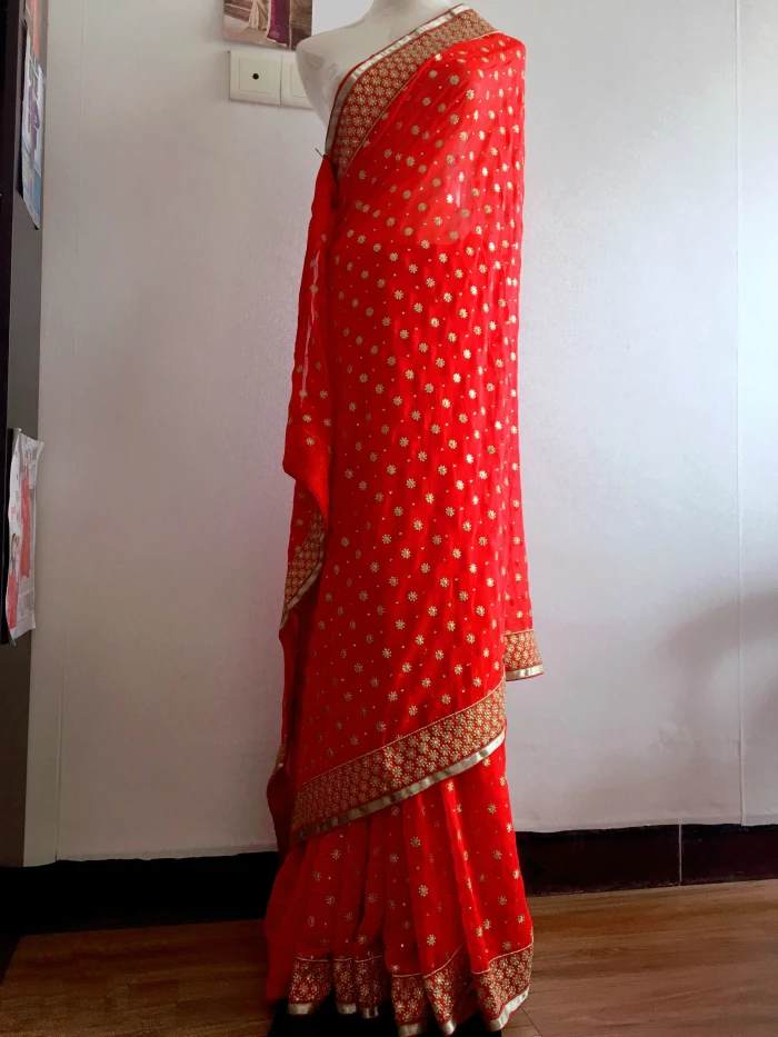 Sarees индийские платья сари женщины красный вышитый жоржет Болливуд свадебное