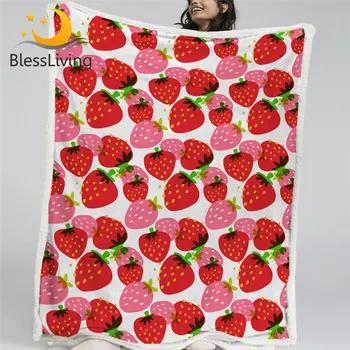 BlessLiving Strawberry Bed Blanket Pink Red Blankets For Beds Sweet Girls Plush Bedspread Cartoon Fruits Kids Soft Blanket 1