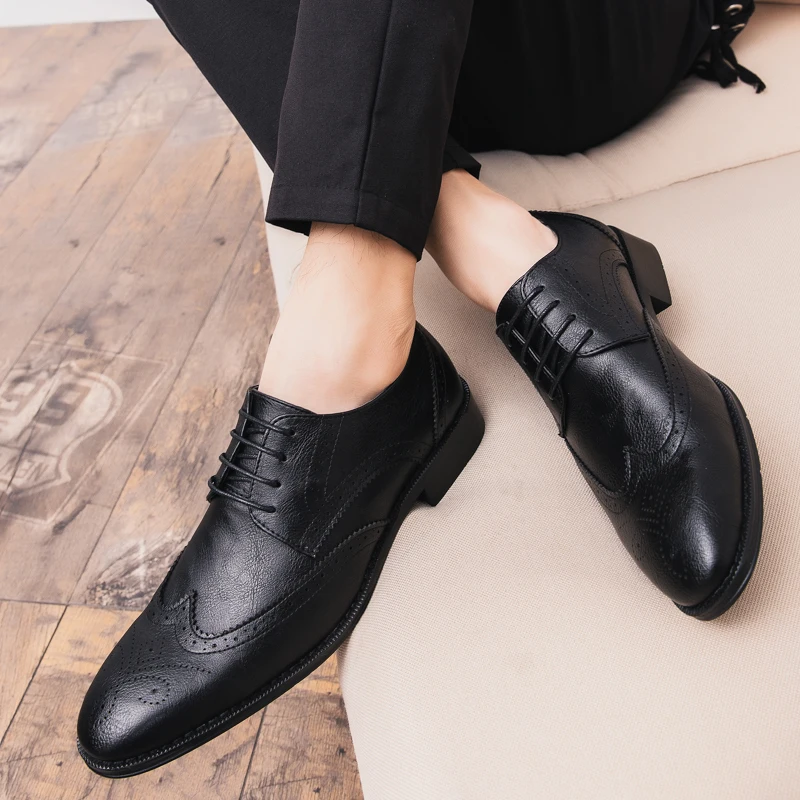 Brand Luxury Leather Lace Up Men's Business Shoes Pointed Toe Dress Fashion Bullock Oxford | Обувь