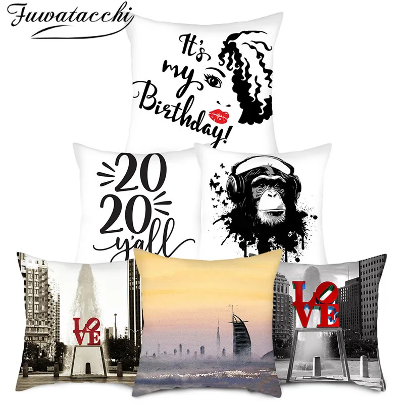 

Fuwatacchi Modern fashion Photo Cushion Cover 2020 Letters Printed Pillow Cover for Home Chair Sofa Decorative White Pillowcases