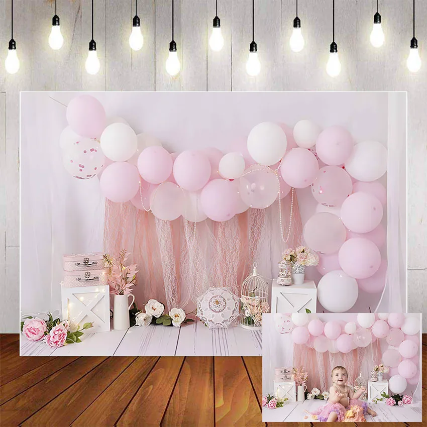 Mehofond Photography Background Pink Balloon Flowers Princess Birthday Party Girl Cake Smash Decor Backdrop Photo Studio Props