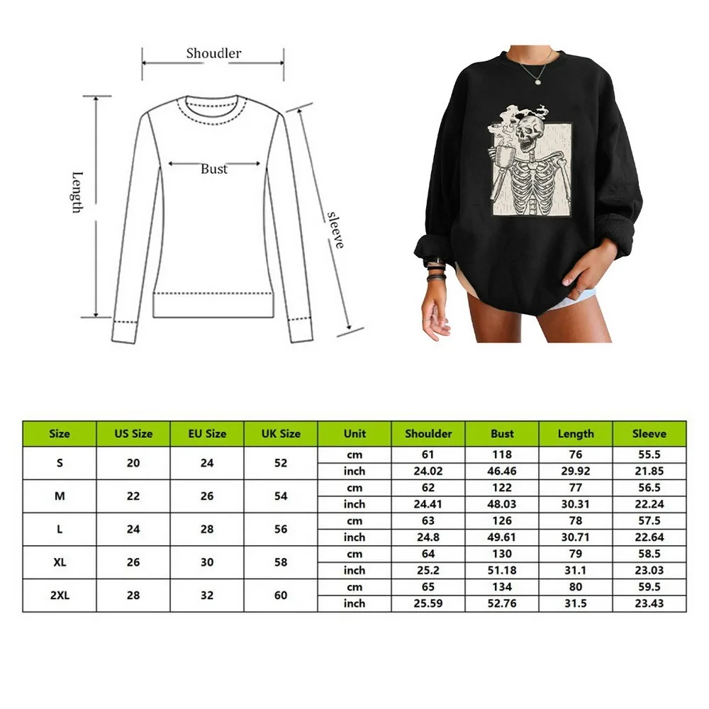 

Skull Print Sweatshirt Ladies Round Neck Pullover Loose Casual Sports Top Fashion Women's Long-sleeved Warm Tops Female Clothing
