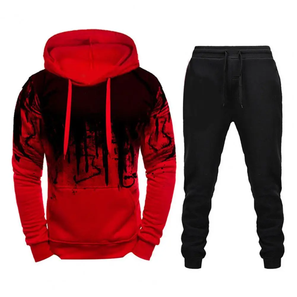 

Men Tracksuit Printing Hooded Sweatshirt Two Pieces Pants Sets Long Sleeve Drawstring Warm Casual Outfits Set Sportswear