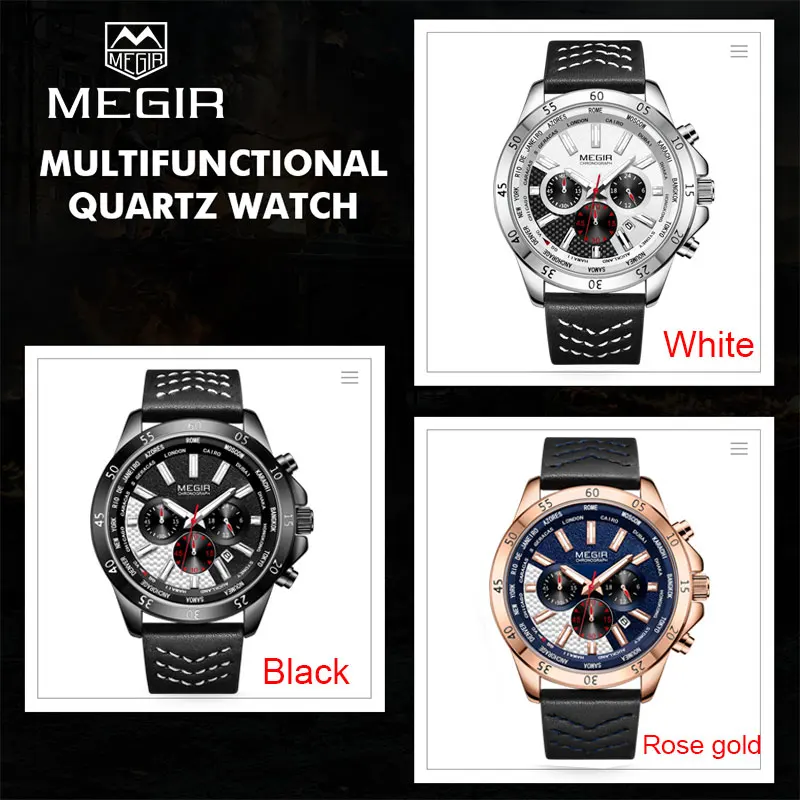 MEGIR новые роскошные Брендовые Часы для мужчин хронограф мужские спортивные часы