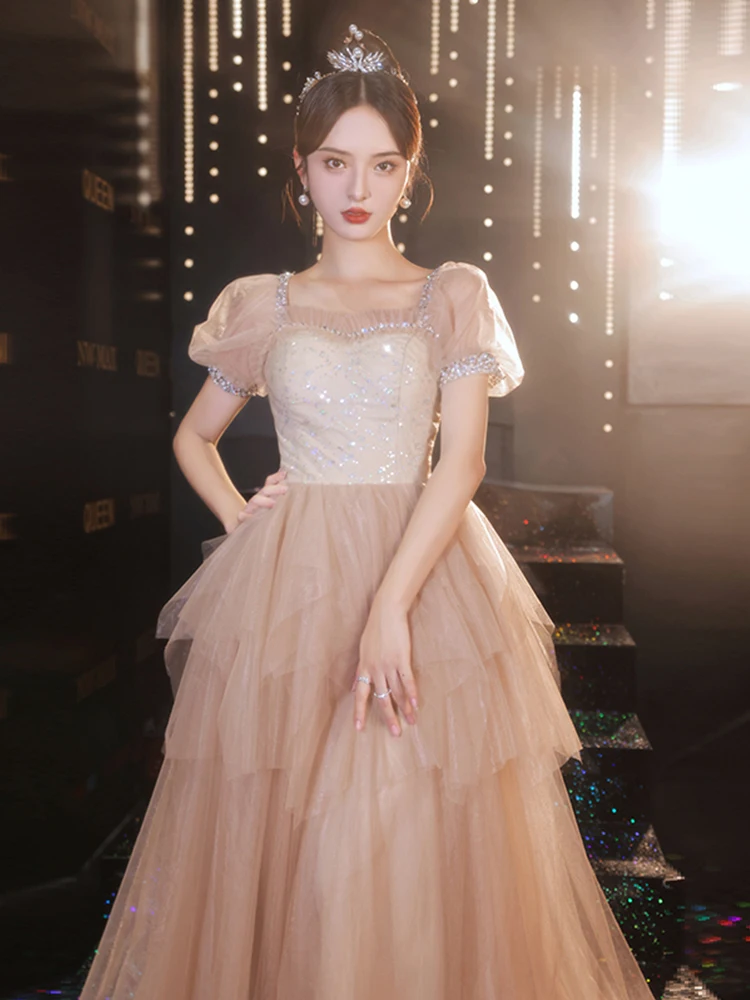 

Exquisite Long Banquet Evening Dresses Classic Square Collar Puff Sleeve Slim Ball Gown 2022 New Women's Quinceanera Dress