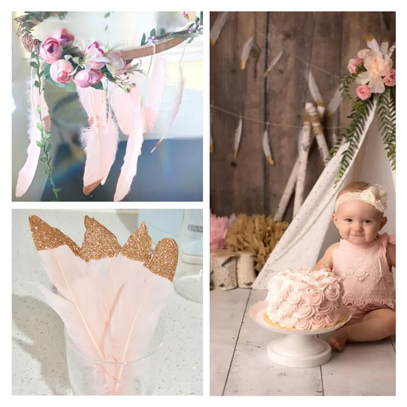 Гирлянда из перьев золотистого цвета для богемной свадьбы вечеринки детского