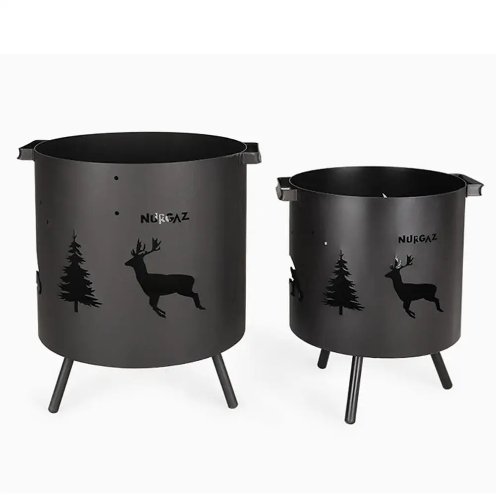 

Outdoor Bonfire Barrels Portable Round Firewood Burning Stove With Hollowed Tree Reindeer Patterns Heating Furnace For Camping