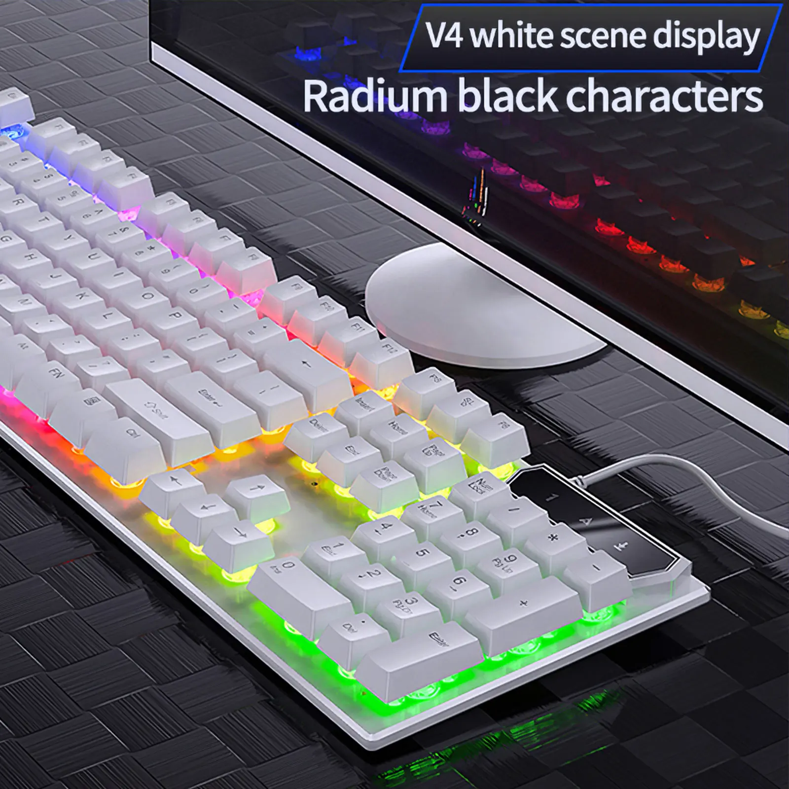 

Wired Gaming Keyboard Color Mixed LED Rainbow Backlit Keyboard 104 Key USB Keycaps 1.38 Meters For PC Gamer Computer Laptop