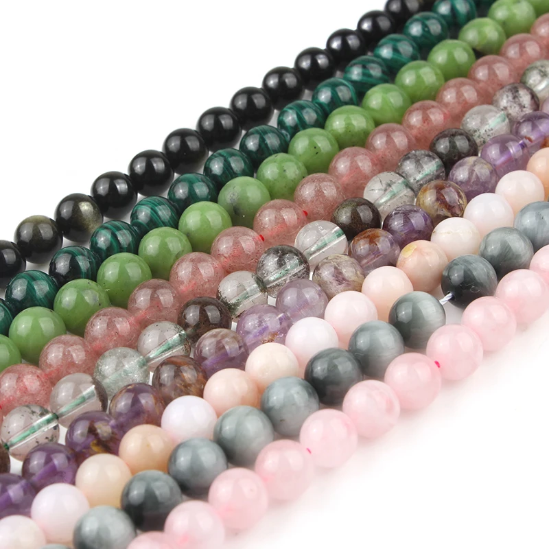 Круглые Бусины Из Натурального Розового Кварца с нефритом обсидиана 7 5 дюйма 6 8 10