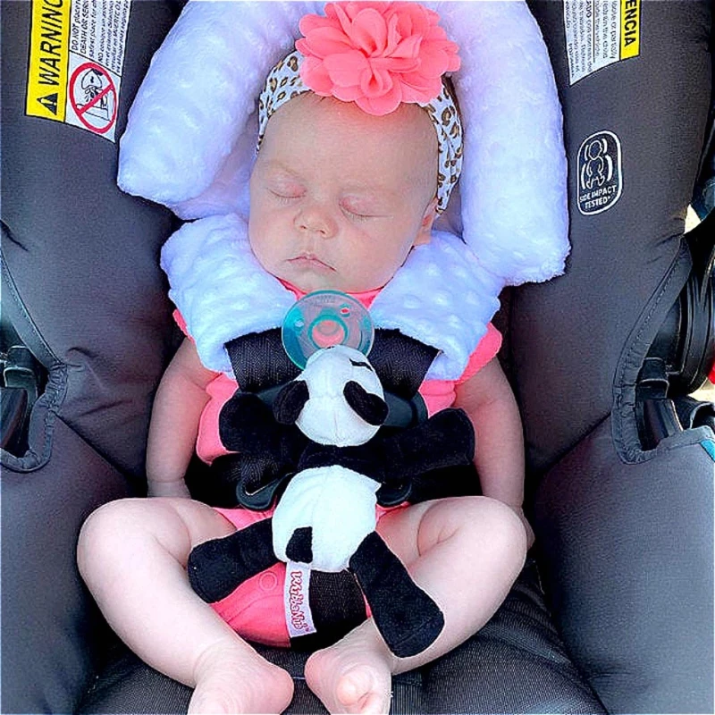 

Baby Car Safety Head Support Pillow with Matching Seat Belt Strap Covers Baby Carseat Headrest