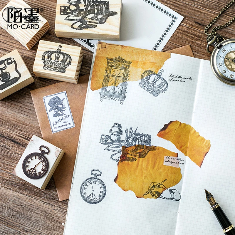 

Vintage gothic crown feather wood stamp DIY craft wooden rubber stamps for scrapbooking stationery scrapbooking standard stamp