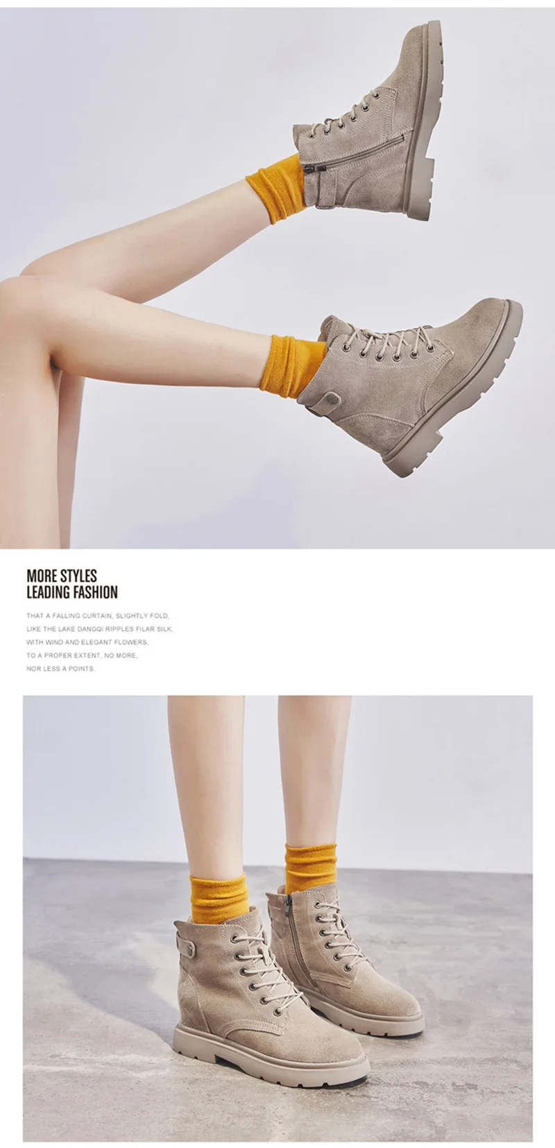 Genuine Leather Shoes Women Boots Warm Shoes Cow Leather Women Ankle Boots Autumn Winter Footwear Height Increasing 6.5cm A1649