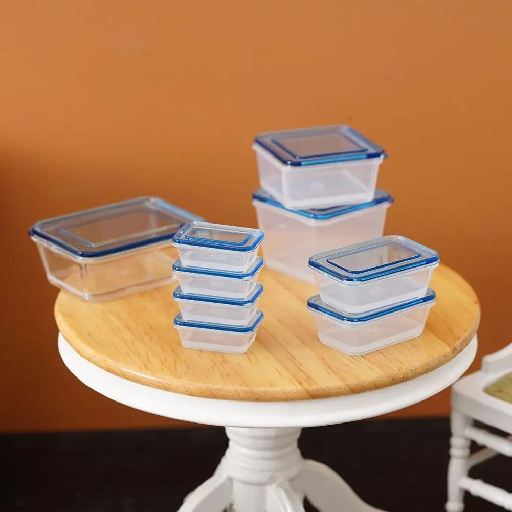 

9pcs/set Mini Container Model 1:6 And 1:12 Mini Doll House Miniature Decor Accessories Simulation Food Fresh-keeping Box Models