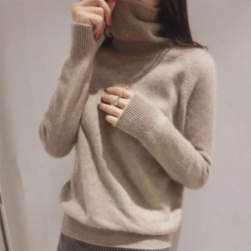 

Cashmere sweater ladies high collar women's large size winter knitted cashmere sweater ladies warm sweater women's clothing
