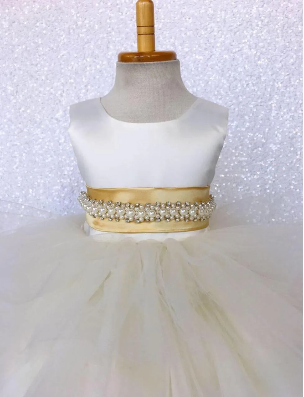 Custom Flower Girl Dress for Wedding Puffy Tulle Big Ribbon Pearls Kids Clothes Girls Pageant Gowns Real Pictures | Детская одежда и
