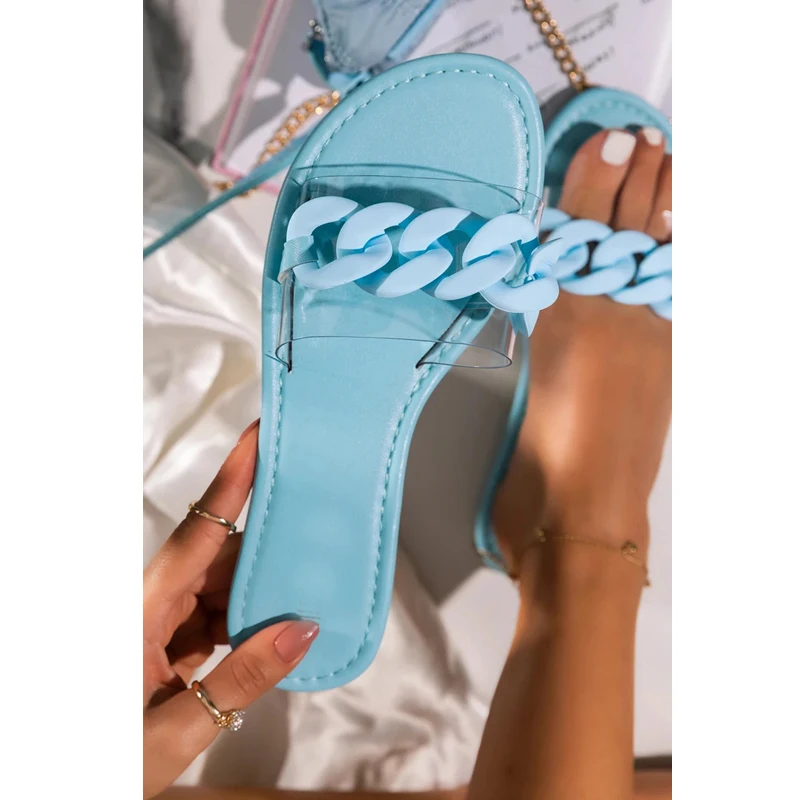

2021 Summer New Women's Sandals Fashion Flat Open Toe Chain Slippers Outdoor Women's Shoes Plus Size 42
