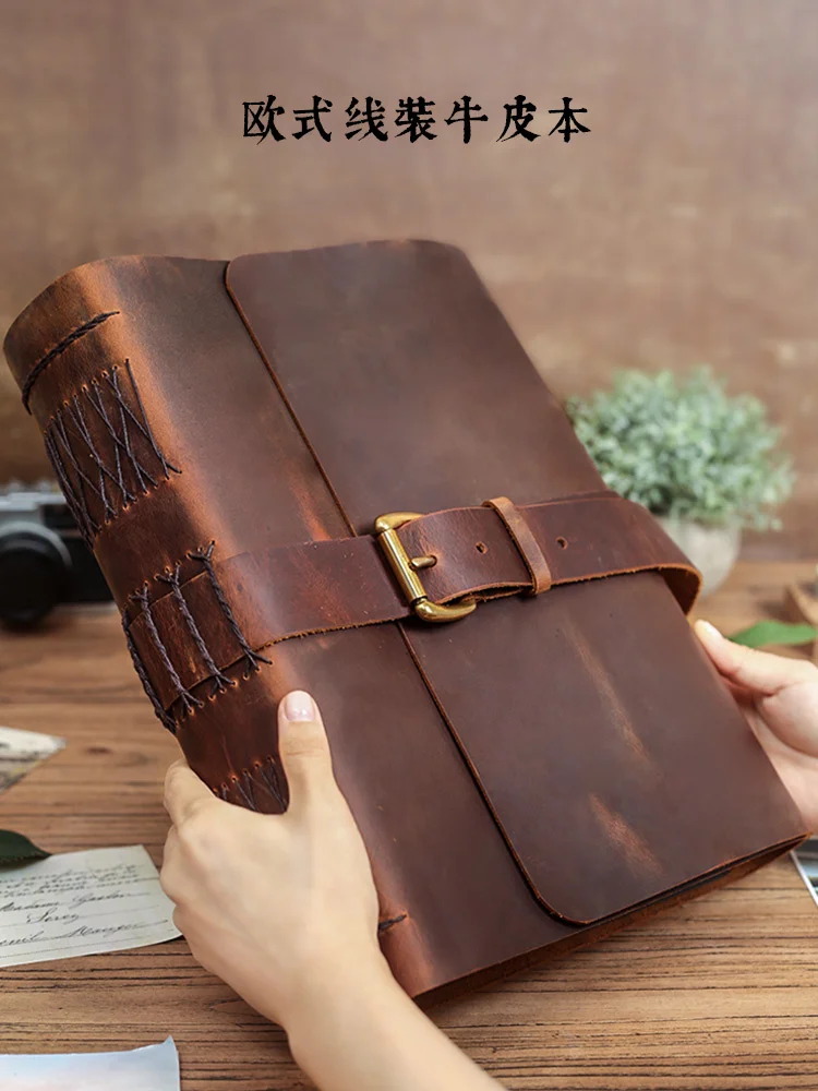 A4 Big Size Handmade Leather Notebook Calfskin Creative European Style Literature And Art Exquisite Super Thick Notepad