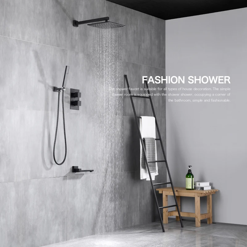 bakala black brass thermostatic faucets bathroom faucet set thermostatic mix valve with 81012 inch rainfull shower head free global shipping