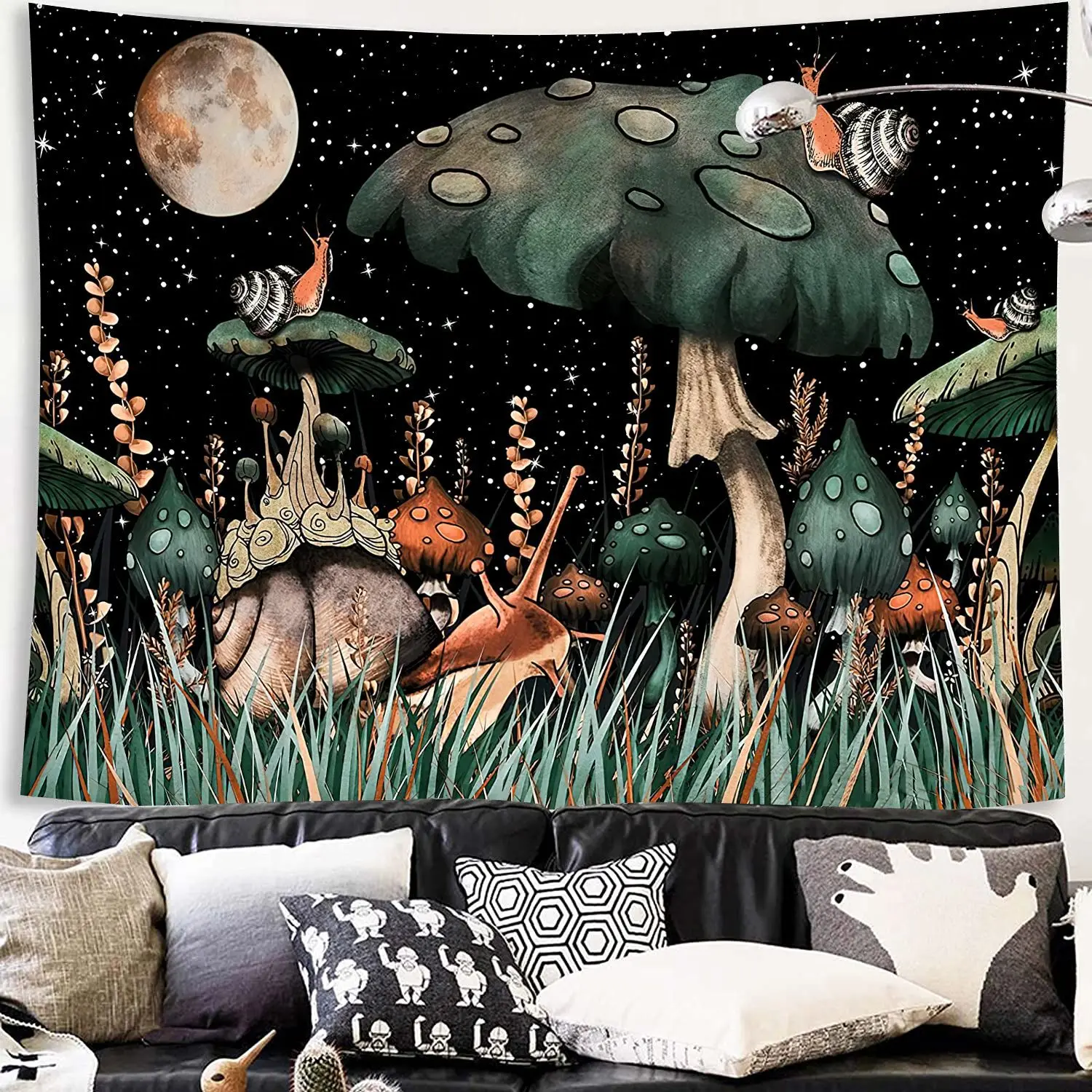 Trippy гобелен с изображением гриба Moon and звезд Snail Fantasy растения и листьев настенное