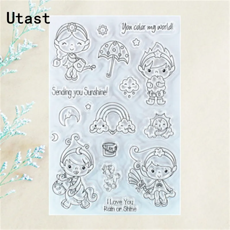 Солнечный Радуга девушка прозрачные силиконовые штампы/прозрачные резиновые